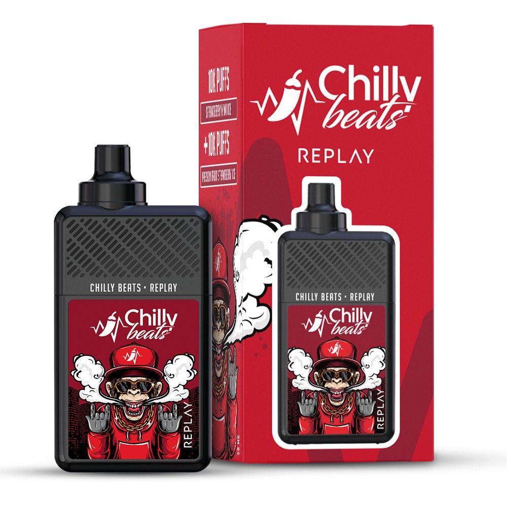 POD DESCARTÁVEL REPLAY 20000 PUFFS - STRAWBERRY KIWI ICE / PASSION FRUIT STRAW ICE - CHILLY BEATS